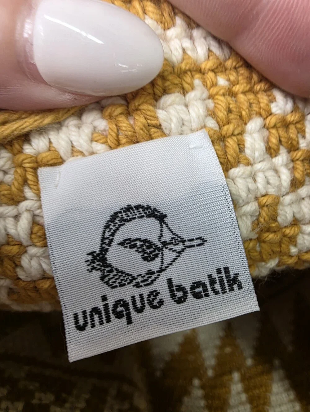 Unique Batik Guatemala Crocheted Drawstring Backpack Mustard Yellow Boho Bucket